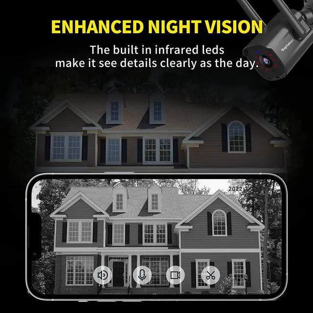 Alt view image 3 of 7 - Septekon Security Camera Outdoor 2 Pack, 2.4G Wired WiFi Cameras for Home Security, 2K Surveillance Cameras with Motion Detection and Siren, 2-Way Audio, Night Vision, IP66 Waterproof, Black