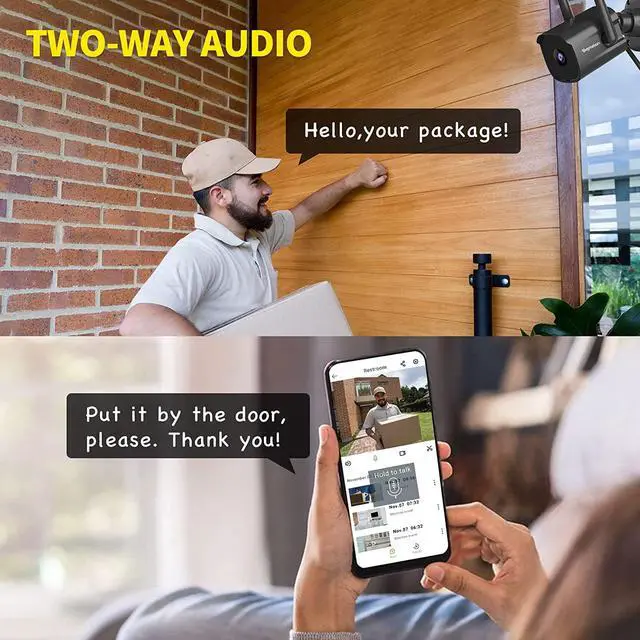 Alt view image 4 of 7 - Septekon Security Camera Outdoor 2 Pack, 2.4G Wired WiFi Cameras for Home Security, 2K Surveillance Cameras with Motion Detection and Siren, 2-Way Audio, Night Vision, IP66 Waterproof, Black