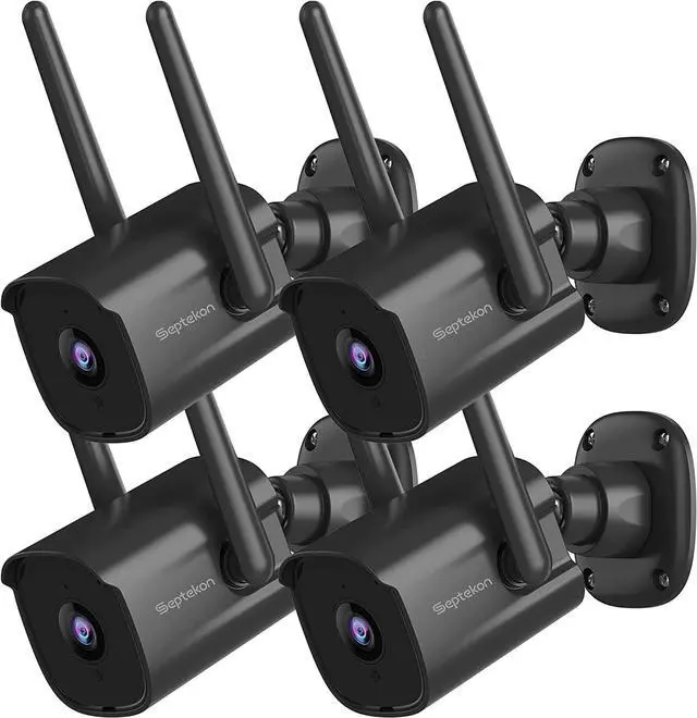 Main image of Septekon 2K Home Security Cameras 4 Pack, 2.4G Wired WiFi Security Camera Outdoor with Night Vision, Two-Way Audio, IP66, Motion Detection Alarm, Dual Antenna, Black