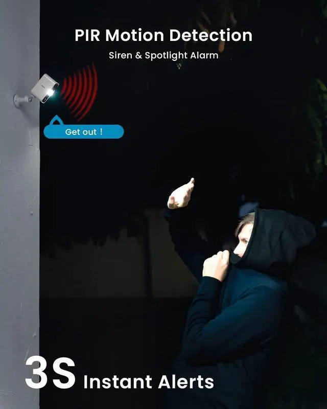Alt view image 6 of 7 - Security Cameras Wireless Outdoor, 2K 3MP Battery Powered WiFi Security Camera with Spotlight & Siren Alarm, 2-Way Audio, Color Night Vision, AI Detection for Home Security, Works with Alexa