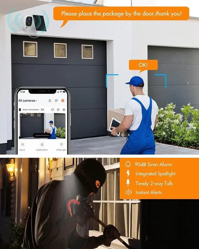 Alt view image 2 of 7 - Dzees Solar Powered Security Cameras Wireless Outdoor WiFi, 2K Color Night Vision Outdoor Camera, Wireless Home Security Cameras System with Solar Panel, Spotlight/Alarm, AI Detection, 2-Way Talk