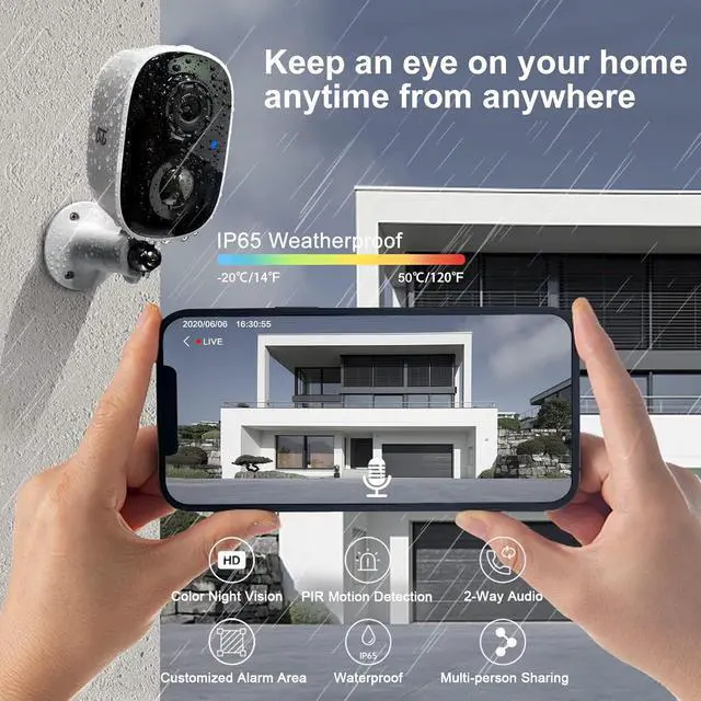 Alt view image 7 of 7 - DCT Security Cameras Wireless Outdoor: WiFi Battery Cameras for Home Outside 2K Color Night Vision Motion Detection Surveillance Cameras Two-Way Audio Siren Alarm Spotlight(White)