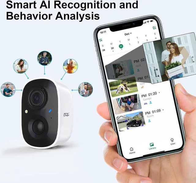 Alt view image 4 of 7 - DCT 2Pcs Security Camera Wireless Outdoor, Battery Powered WiFi Surveillance Cameras for Home Security Outside, 1080P Color Night Vision AI Motion Detection Siren Alarm Spotlight 2-Way Talk Waterproof