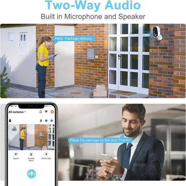 Alt view image 2 of 7 - DCT Security Cameras Wireless Outdoor: WiFi Battery Cameras for Home Outside 2K Color Night Vision Motion Detection Surveillance Cameras Two-Way Audio Siren Alarm Spotlight(White)