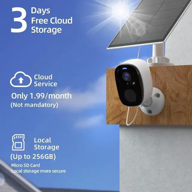 Alt view image 2 of 7 - Rraycom 3pc Solar Security Cameras Wireless Outdoor, 2K Battery Powered Security Cameras, WiFi Security Cameras for Home Outside, Color Night Vision, AI Motion Detection, 2-Way Audio, IP65, SD/Cloud