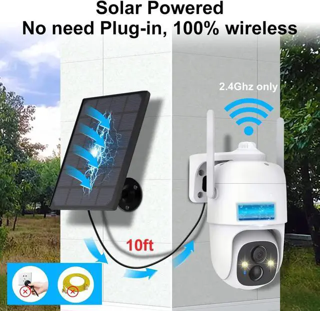 Alt view image 2 of 7 - 2K PTZ Solar WiFi Security Camera with AI Motion, Color Night Vision, 360 View, Waterproof, Alarm - Rechargeable Battery
