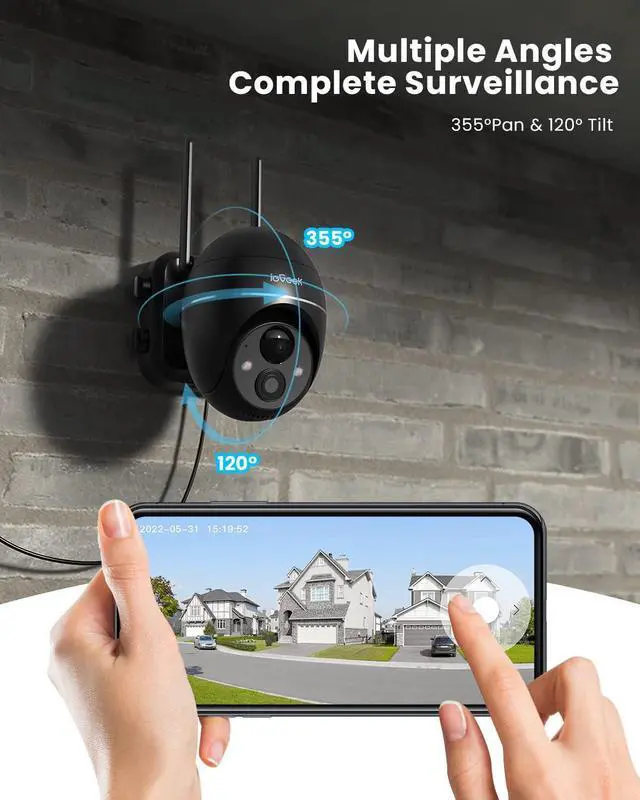 Alt view image 2 of 7 - Security Cameras Wireless Outdoor, 2K Solar Security Camera System 360° PTZ with Spotlight & Siren, ieGeek 2.4Ghz Outdoor Security Cameras,Color Night Vision, Work with Alexa, PIR, 2-Way Talk, IP65