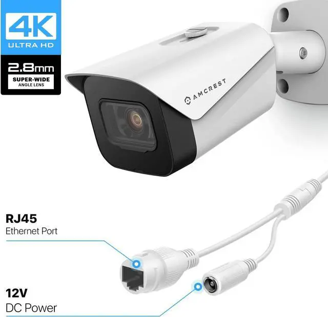 Alt view image 7 of 7 - Amcrest UltraHD 4K (8MP) Outdoor Bullet POE IP Camera, 3840x2160, 98ft NightVision, 2.8mm Lens, IP67 Weatherproof, MicroSD Recording, White (IP8M-2496EW-V2)