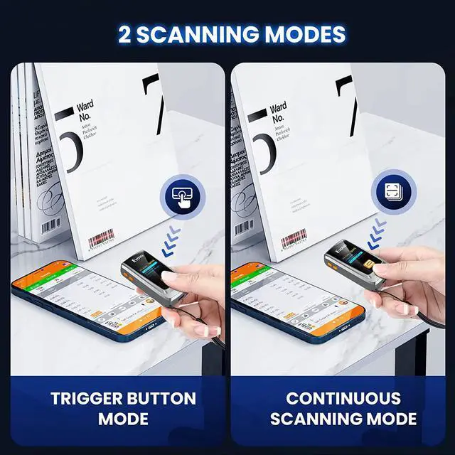 Alt view image 7 of 7 - Eyoyo Mini Bluetooth Barcode Scanner with LCD Display,1D Laser Portable USB Wireless Book Bar Code Scanner Reader for Library Classroom Inventory, Compatible with iPhone iPad Android iOS POS Laptop