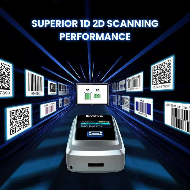 Alt view image 7 of 7 - Eyoyo Mini Bluetooth QR Code Scanner with LCD Display, Portable Wireless 1D 2D Book Barcode Scanner Reader for Library Classroom Inventory Compatible with iPhone iPad Android iOS POS Laptop Tablet
