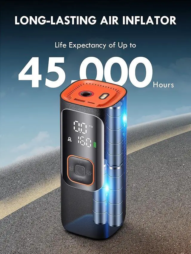 Alt view image 3 of 7 - Tire Inflator Portable Air Compressor - Powerful 150PSI & 2X Faster, Accurate Pressure LCD Display, Cordless Easy Operation - Portable Air Pump for Car, Motorcycle, E-Bike, Ball