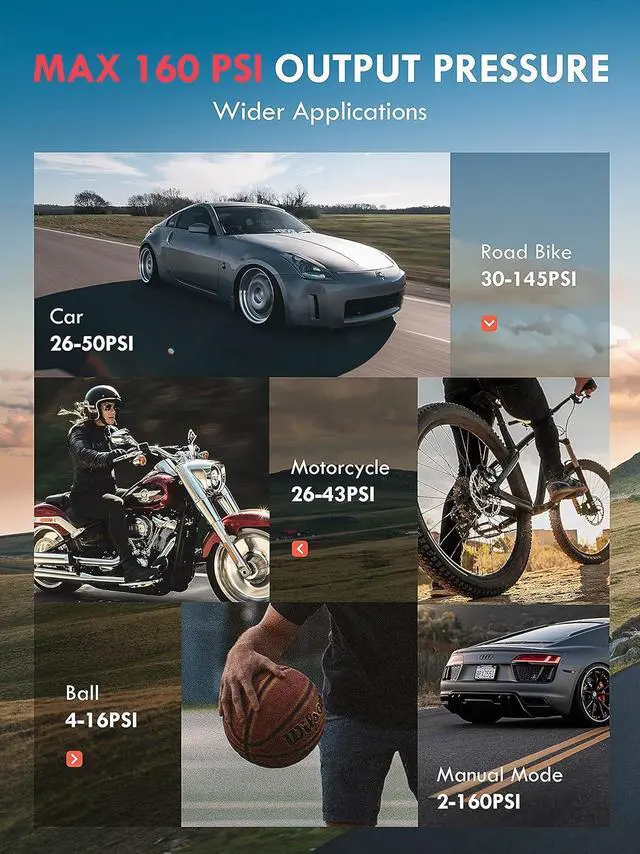 Alt view image 7 of 7 - Tire Inflator Portable Air Compressor - Powerful 150PSI & 2X Faster, Accurate Pressure LCD Display, Cordless Easy Operation - Portable Air Pump for Car, Motorcycle, E-Bike, Ball