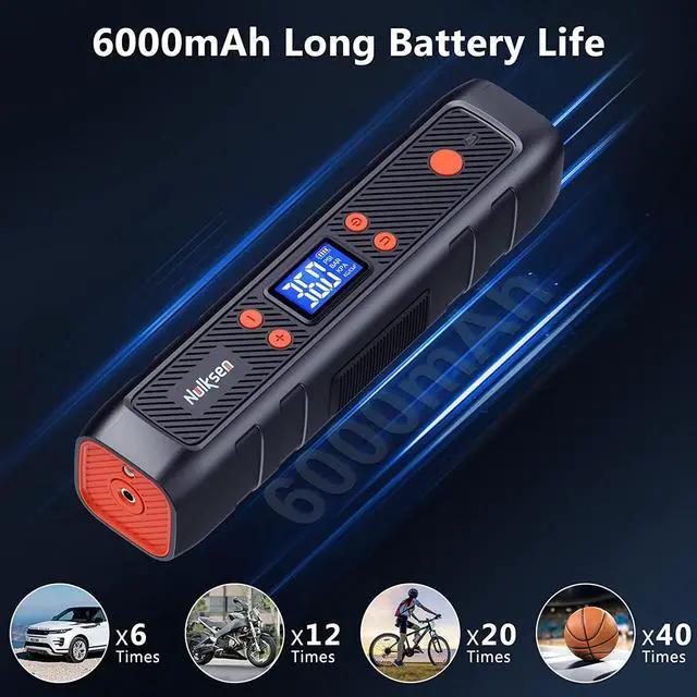 Alt view image 2 of 7 - Nulksen Tire Inflator Portable Air Compressor, 150PSI Cordless Air Pump for Car Tires with 6000mAh Battery, Electric Tire Pump with Pressure Gauge Emergency Light for Car Bike Motor Ball, Bike Pump