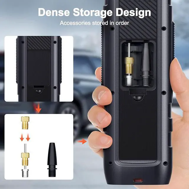 Alt view image 5 of 7 - Nulksen Tire Inflator Portable Air Compressor, 150PSI Cordless Air Pump for Car Tires with 6000mAh Battery, Electric Tire Pump with Pressure Gauge Emergency Light for Car Bike Motor Ball, Bike Pump