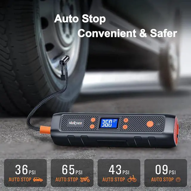 Alt view image 6 of 7 - Nulksen Tire Inflator Portable Air Compressor, 150PSI Cordless Air Pump for Car Tires with 6000mAh Battery, Electric Tire Pump with Pressure Gauge Emergency Light for Car Bike Motor Ball, Bike Pump
