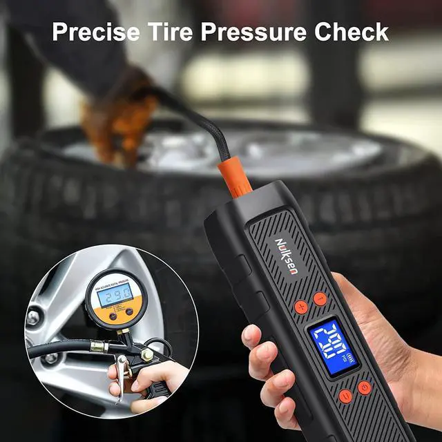 Alt view image 7 of 7 - Nulksen Tire Inflator Portable Air Compressor, 150PSI Cordless Air Pump for Car Tires with 6000mAh Battery, Electric Tire Pump with Pressure Gauge Emergency Light for Car Bike Motor Ball, Bike Pump