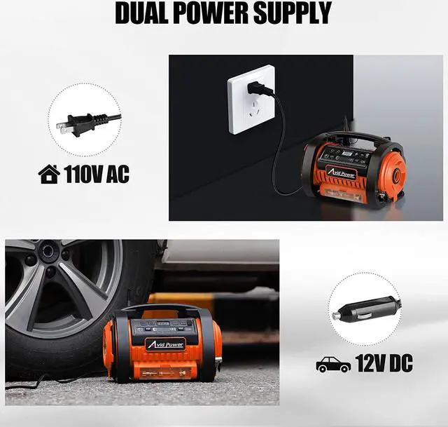 Alt view image 4 of 7 - AVID POWER Tire Inflator Portable Air Compressor, 12V DC / 110V AC Car Tire Pump, Air Mattress Pump with Inflation and Deflation Modes, Dual Powerful Motors, Digital Pressure Gauge