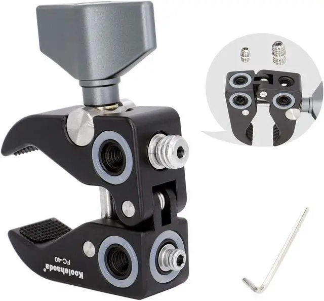 Main image of Koolehaoda Super Clamp Crab Pliers Clip with 1/4" and 3/8" Screw All-Metal Design for DSLR Rig Cameras/Cross Bars/Light Stand/Umbrellas/Magic Arm etc, Open Range 0.51 to 1.73Inch/Load up to 2KG/4.4lbs
