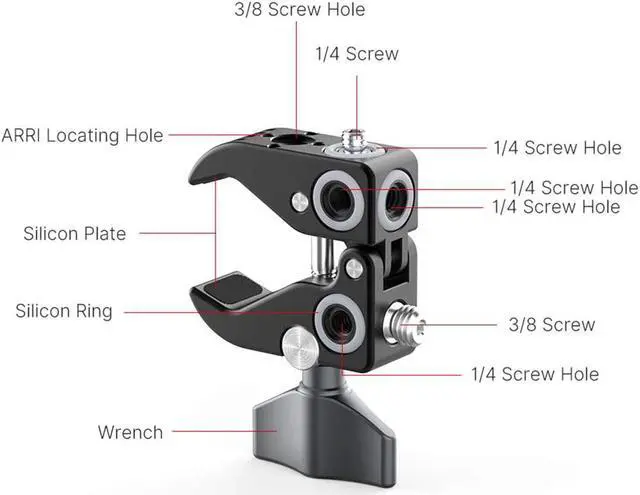 Alt view image 3 of 7 - Koolehaoda Super Clamp Crab Pliers Clip with 1/4" and 3/8" Screw All-Metal Design for DSLR Rig Cameras/Cross Bars/Light Stand/Umbrellas/Magic Arm etc, Open Range 0.51 to 1.73Inch/Load up to 2KG/4.4lbs