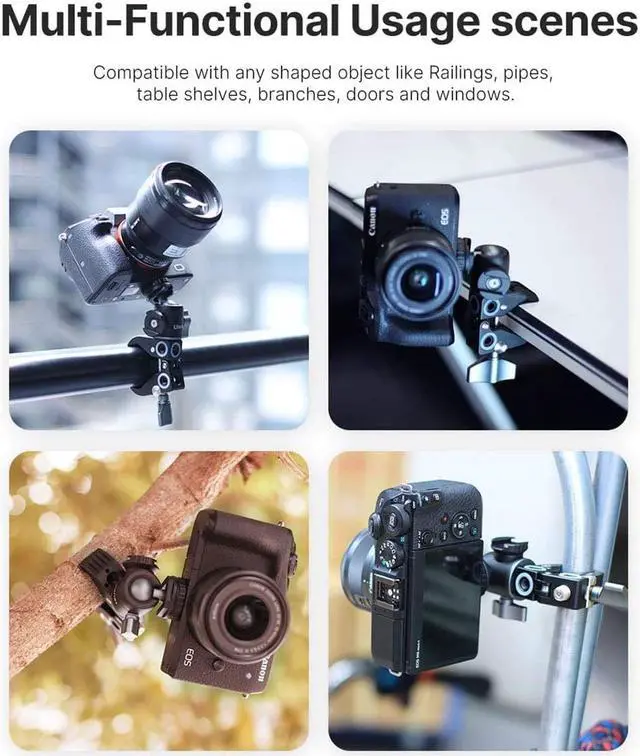 Alt view image 7 of 7 - Koolehaoda Super Clamp Crab Pliers Clip with 1/4" and 3/8" Screw All-Metal Design for DSLR Rig Cameras/Cross Bars/Light Stand/Umbrellas/Magic Arm etc, Open Range 0.51 to 1.73Inch/Load up to 2KG/4.4lbs