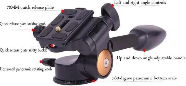 Alt view image 2 of 6 - Koolehaoda Tripod Pan Head 360°Single Handle Hydraulic Damping Three-Dimensional Head with Quick Release Plate for Tripod, Monopod, DSLR Camera, Camcorder