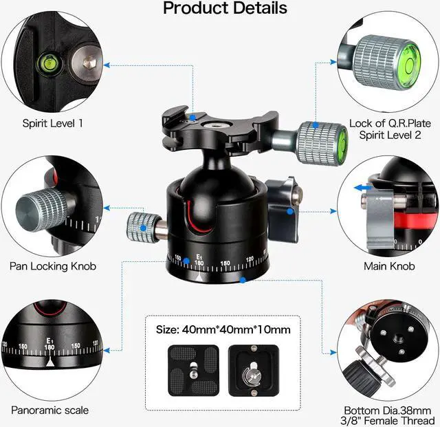 Alt view image 3 of 6 - koolehaoda Low-Profile Mini Ball Head 28mm ball diameter with 1/4" Screw Arca-Type QR Plate for Tripod,Slider and DSLR Cameras, Net weight only 170g / 0.38lbs