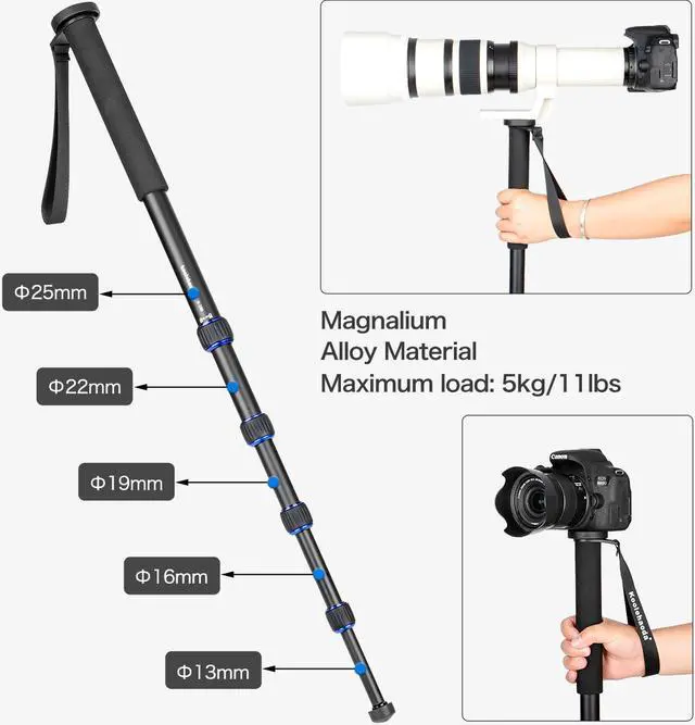 Alt view image 2 of 7 - Koolehaoda Professional 65-inch Camera Aluminium Monopod with Folding Three Feet Support Stand