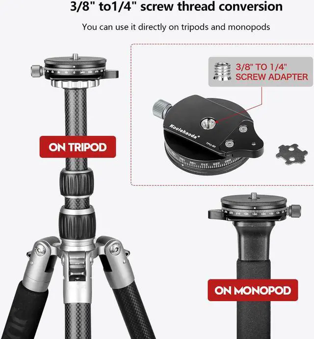 Alt view image 2 of 6 - koolehaoda Camera Panoramic Panning Base with Arca Swiss Style Plate, Aluminum Alloy Black Panorama Tripod Head with Bubble Level for Tripod Monopod DSLR Cameras, Load Capacity 22 LBS