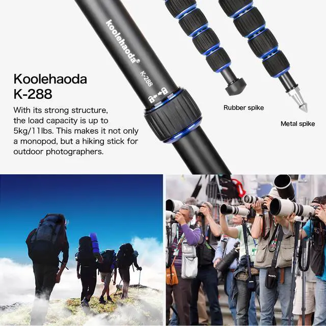 Alt view image 5 of 7 - Koolehaoda Professional 65-inch Camera Aluminium Monopod with Folding Three Feet Support Stand