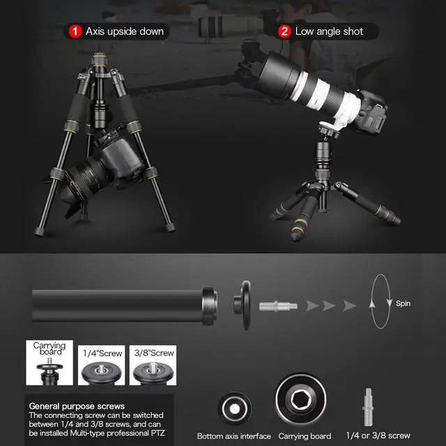 Alt view image 2 of 6 - Koolehaoda Portable Tabletop Mini Tripod with Ball Head,Height Adjustable 9-21.5inch, Compact Desktop Macro Mini Tripod with Carrying Bag for DSLR Camera (KQ-166)