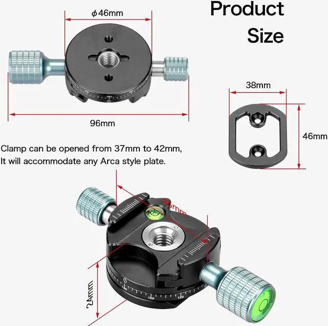 Alt view image 7 of 7 - koolehaoda 360° Mini Panoramic Tripod Head Metal Clamp Compatible with RRS/Arca-Swiss Ball Head Quick Release Plate, Camera Tripod BallHead (H2-Panoramic base)