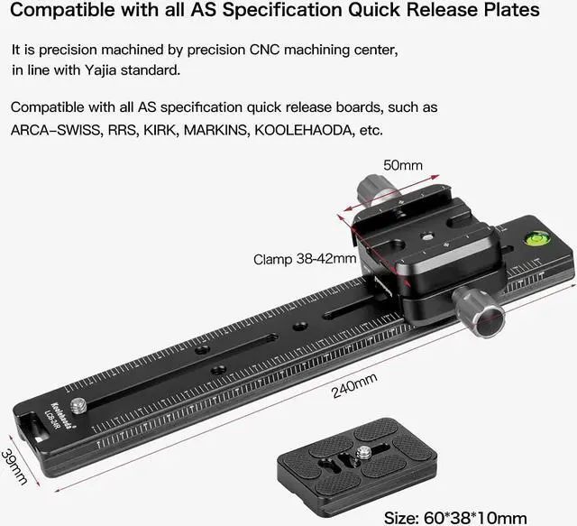 Alt view image 6 of 7 - koolehaoda 240mm Professional Rail Nodal Slide Metal Quick Release Clamp,Dual Dovetail Camera Bracket Mount with Double-Sided Clamp can be Rotated 90°, for Camera with Arca Swiss Compatible