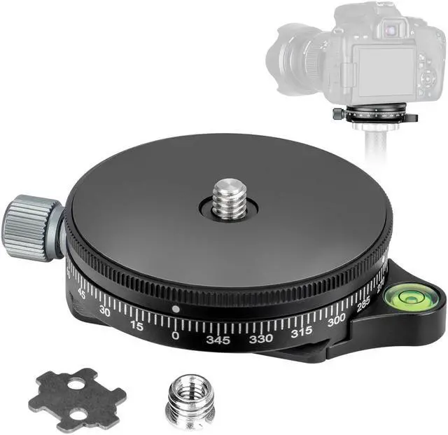 Main image of koolehaoda Camera Panoramic Panning Base with Arca Swiss Style Plate, Aluminum Alloy Black Panorama Tripod Head with Bubble Level for Tripod Monopod DSLR Cameras, Load Capacity 22 LBS