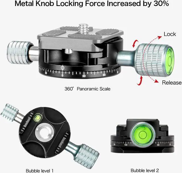 Alt view image 3 of 7 - koolehaoda 360° Mini Panoramic Tripod Head Metal Clamp Compatible with RRS/Arca-Swiss Ball Head Quick Release Plate, Camera Tripod BallHead (H2-Panoramic base)