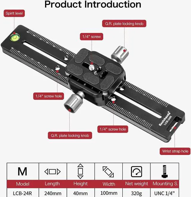 Alt view image 4 of 7 - koolehaoda 240mm Professional Rail Nodal Slide Metal Quick Release Clamp,Dual Dovetail Camera Bracket Mount with Double-Sided Clamp can be Rotated 90°, for Camera with Arca Swiss Compatible