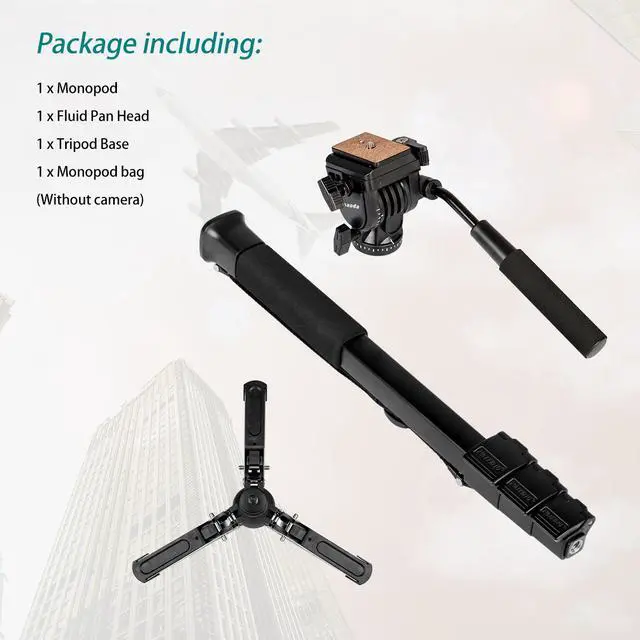 Alt view image 7 of 7 - Koolehaoda Camera Aluminum Monopod with Fluid Head and Foldable Tripod Base for DSLR Camera.Max Height 148cm / 58 inch. Payload up to 3kg/6.6lbs.(YT-288)