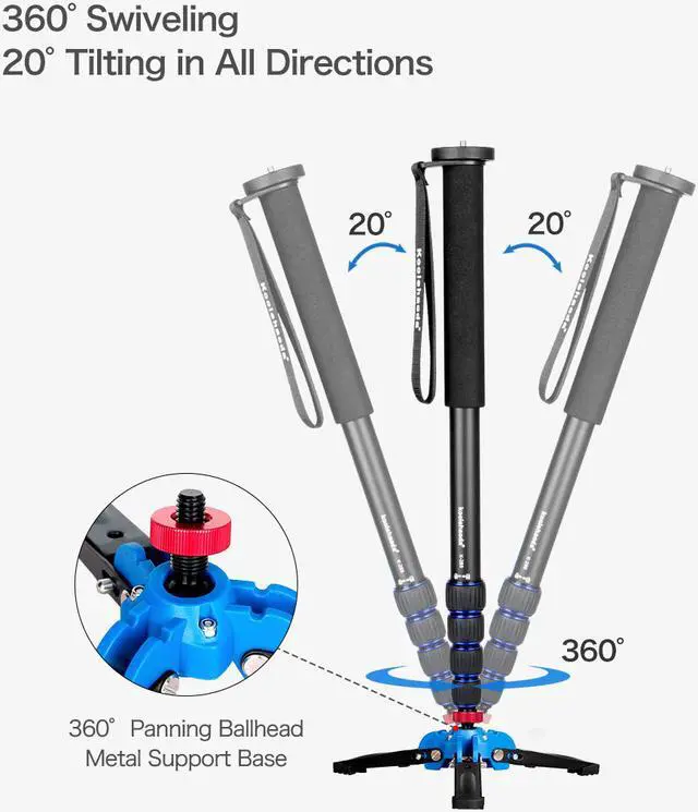 Alt view image 3 of 7 - Koolehaoda Professional 65-inch Camera Aluminium Monopod with Folding Three Feet Support Stand