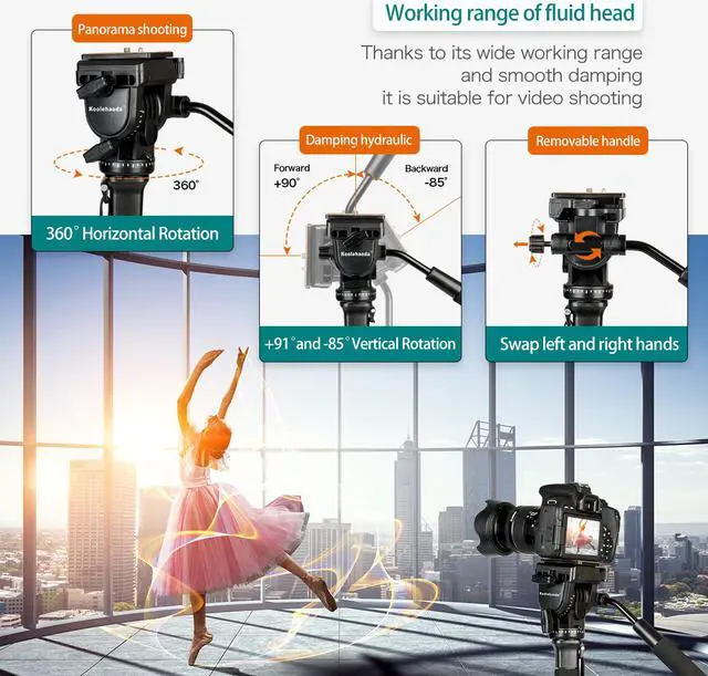 Alt view image 3 of 7 - Koolehaoda Camera Aluminum Monopod with Fluid Head and Foldable Tripod Base for DSLR Camera.Max Height 148cm / 58 inch. Payload up to 3kg/6.6lbs.(YT-288)