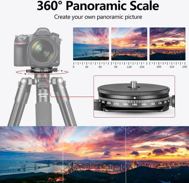Alt view image 3 of 6 - koolehaoda Camera Panoramic Panning Base with Arca Swiss Style Plate, Aluminum Alloy Black Panorama Tripod Head with Bubble Level for Tripod Monopod DSLR Cameras, Load Capacity 22 LBS