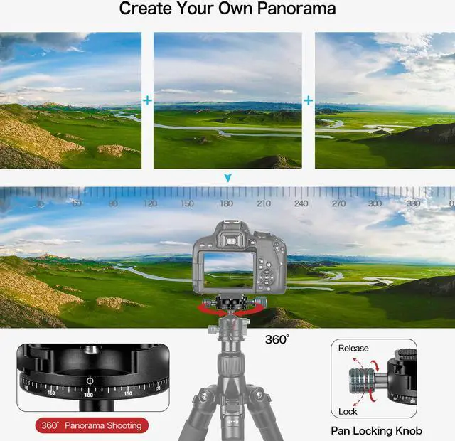 Alt view image 6 of 7 - koolehaoda 360° Mini Panoramic Tripod Head Metal Clamp Compatible with RRS/Arca-Swiss Ball Head Quick Release Plate, Camera Tripod BallHead (H2-Panoramic base)