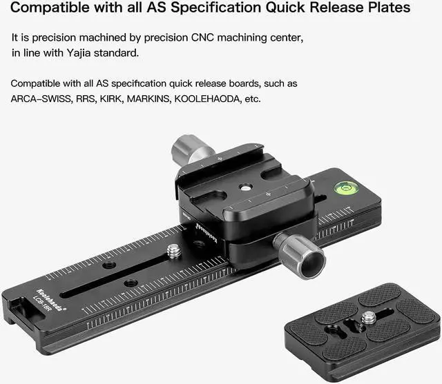 Alt view image 2 of 7 - koolehaoda 180mm Professional Rail Nodal Slide Metal Quick Release Clamp,Dual Dovetail Camera Bracket Mount with Double-Sided Clamp can be Rotated 90°, for Camera with Arca Swiss Compatible(LCB-18R)