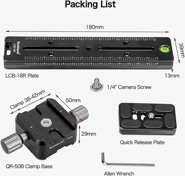 Alt view image 7 of 7 - koolehaoda 180mm Professional Rail Nodal Slide Metal Quick Release Clamp,Dual Dovetail Camera Bracket Mount with Double-Sided Clamp can be Rotated 90°, for Camera with Arca Swiss Compatible(LCB-18R)