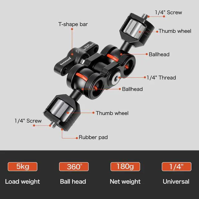 Alt view image 6 of 6 - Koolehaoda Large magic arm,load 5KG,Articulating Magic Arm with Double Ballheads for Camera Cage Rig Kit Handle Plate, Field Monitor, Lights,Microphone,Audio Recorders(TMS-1)