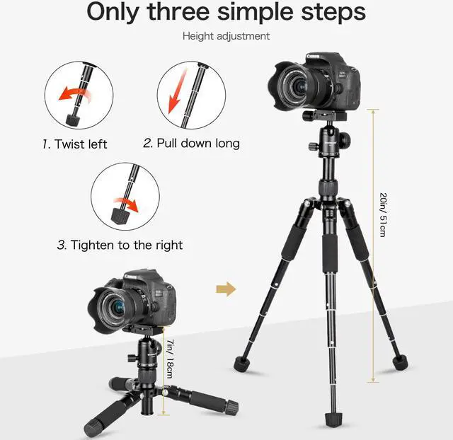 Alt view image 5 of 7 - Koolehaoda Portable Mini Tripod Aluminum Alloy Tabletop Tripod Height 20 inch / 51cm with 360 Degree Ball Head and Bag for DSLR Camera, Video Camcorder.Load up to 11lbs / 5kg - (Black  H-50)