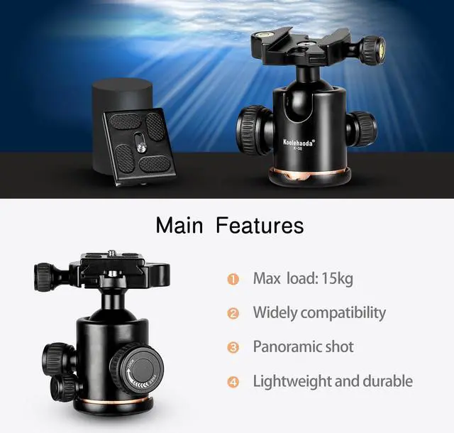Alt view image 5 of 7 - koolehaoda Tripod Ball Head, 360° Panoramic Aluminum Alloy Ball Head with 1/4" Quick Release Plate and Bubble Level,Max Load 22LBS/10KG for DSLR Cameras and Tripod,Monopod,Slider