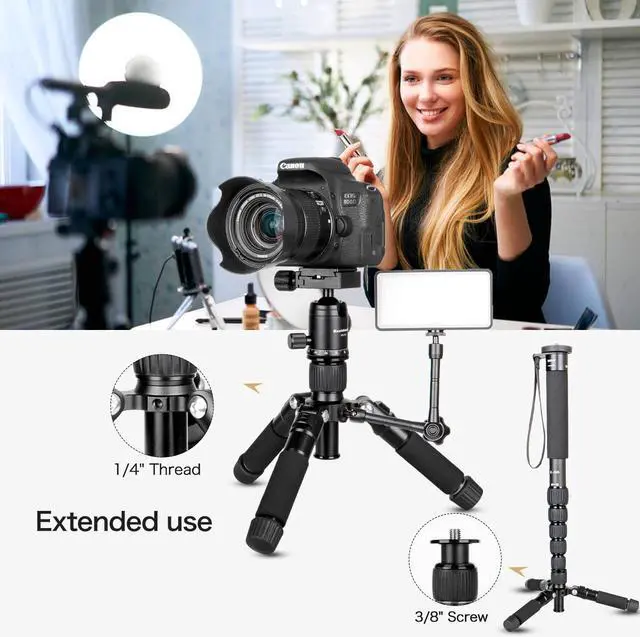 Alt view image 7 of 7 - Koolehaoda Portable Mini Tripod Aluminum Alloy Tabletop Tripod Height 20 inch / 51cm with 360 Degree Ball Head and Bag for DSLR Camera, Video Camcorder.Load up to 11lbs / 5kg - (Black  H-50)