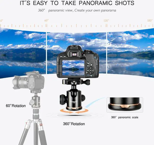 Alt view image 3 of 7 - koolehaoda Tripod Ball Head, 360° Panoramic Aluminum Alloy Ball Head with 1/4" Quick Release Plate and Bubble Level,Max Load 22LBS/10KG for DSLR Cameras and Tripod,Monopod,Slider