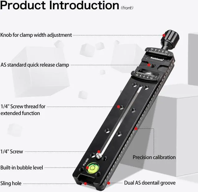 Alt view image 6 of 7 - Koolehaoda 200mm Multifunction Rail Nodal Slide Metal Quick Release Clamp Compatible Arca Swiss (PU-200)