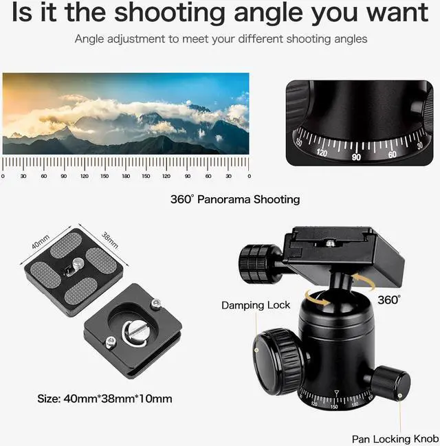 Alt view image 4 of 7 - Koolehaoda Portable Mini Tripod Aluminum Alloy Tabletop Tripod Height 20 inch / 51cm with 360 Degree Ball Head and Bag for DSLR Camera, Video Camcorder.Load up to 11lbs / 5kg - (Black  H-50)