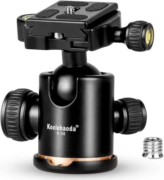 Main image of koolehaoda Tripod Ball Head, 360° Panoramic Aluminum Alloy Ball Head with 1/4" Quick Release Plate and Bubble Level,Max Load 22LBS/10KG for DSLR Cameras and Tripod,Monopod,Slider